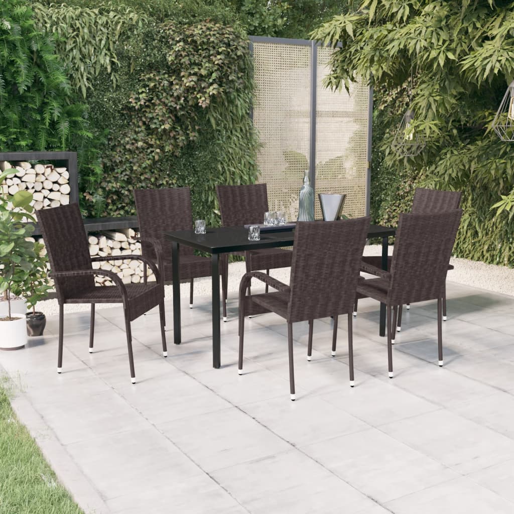 7 Piece Outdoor Dining Set Brown and Black - Newstart Furniture