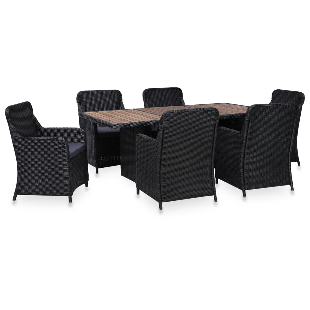 7 Piece Outdoor Dining Set Poly Rattan Black - Newstart Furniture