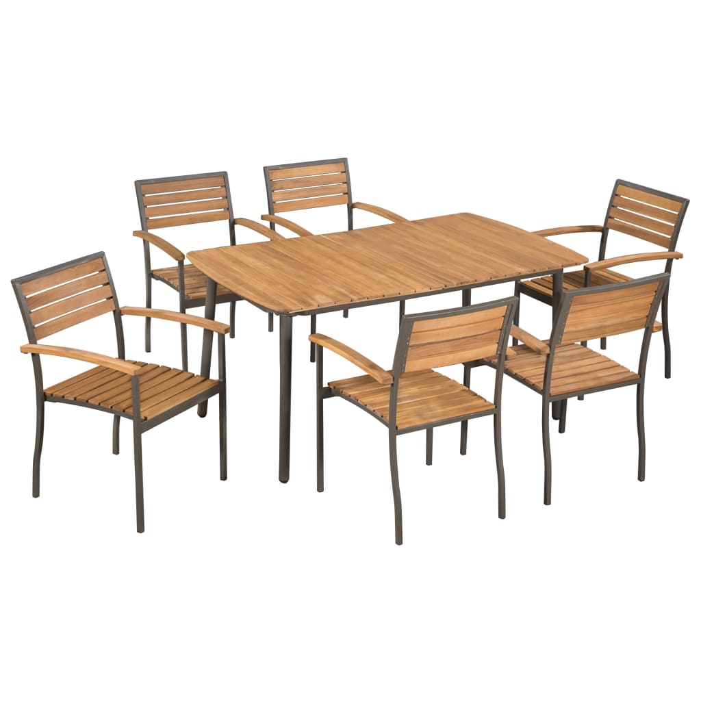 7 Piece Outdoor Dining Set Solid Acacia Wood and Steel - Newstart Furniture