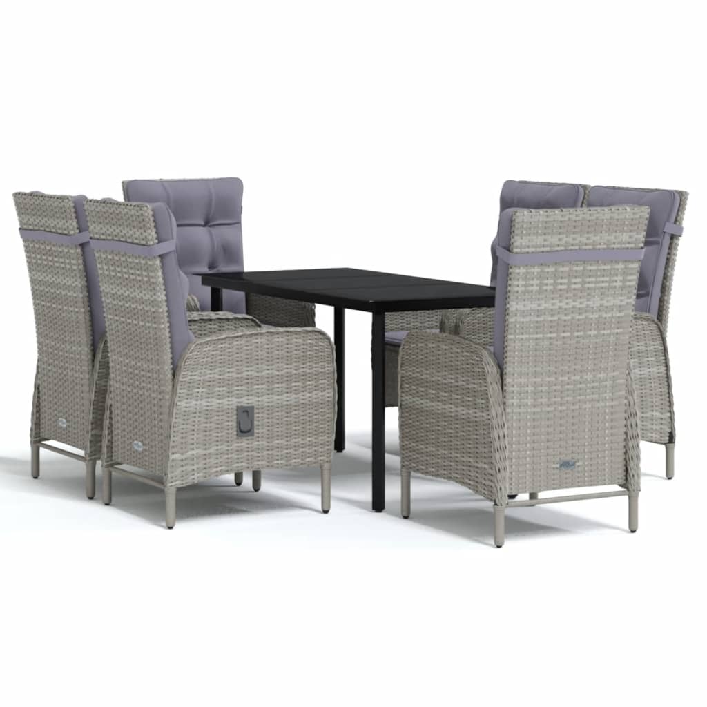 7 Piece Outdoor Dining Set with Cushions Grey and Black - Newstart Furniture