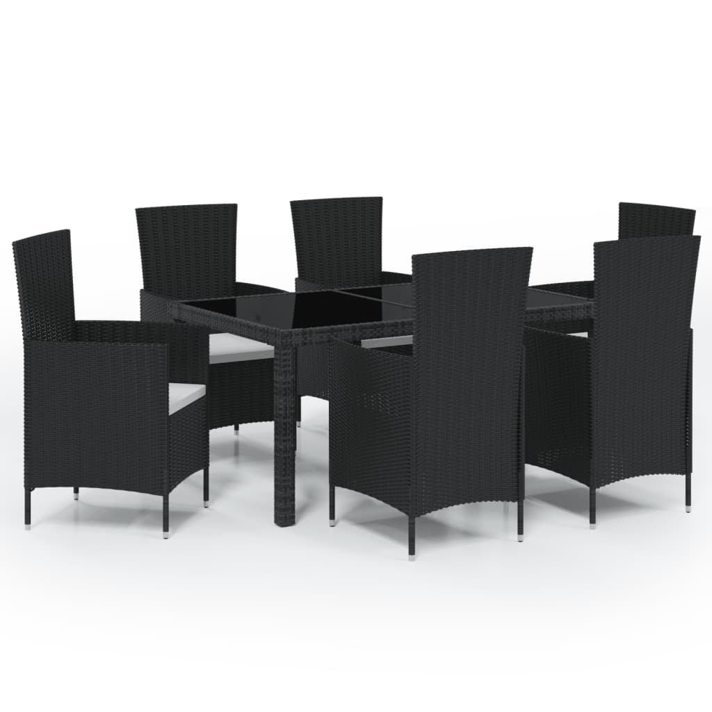 7 Piece Outdoor Dining Set with Cushions Poly Rattan Black - Newstart Furniture