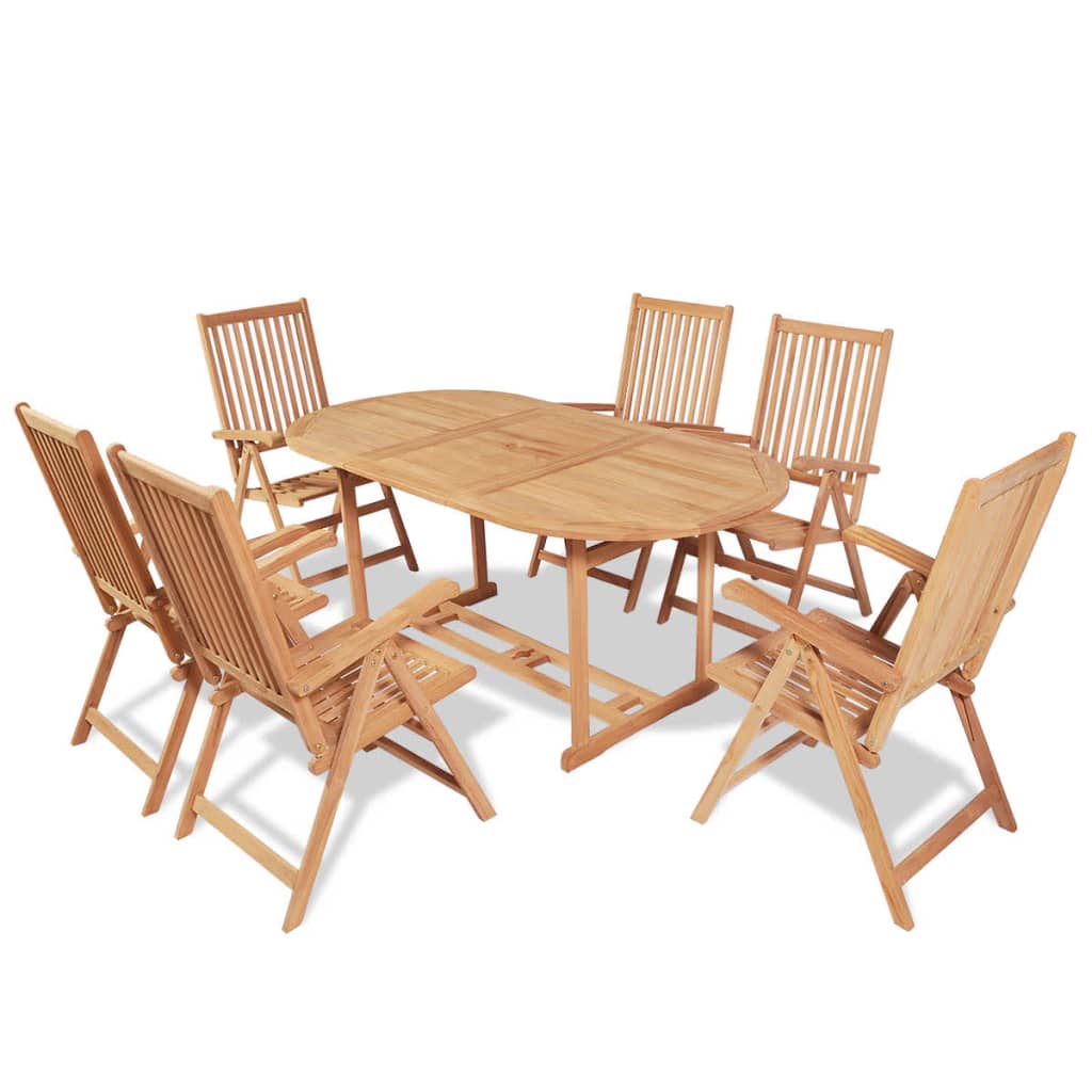 7 Piece Outdoor Dining Set with Folding Chairs Solid Teak Wood - Newstart Furniture