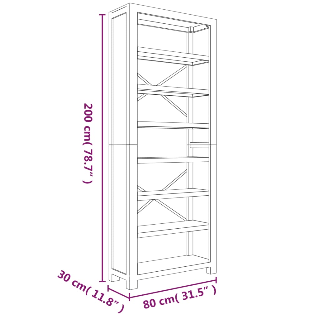 7 - Tier Bookcase 80x30x200 cm Solid Wood Acacia - Newstart Furniture