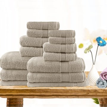 7pc light weight soft cotton bath towel set beige - Newstart Furniture