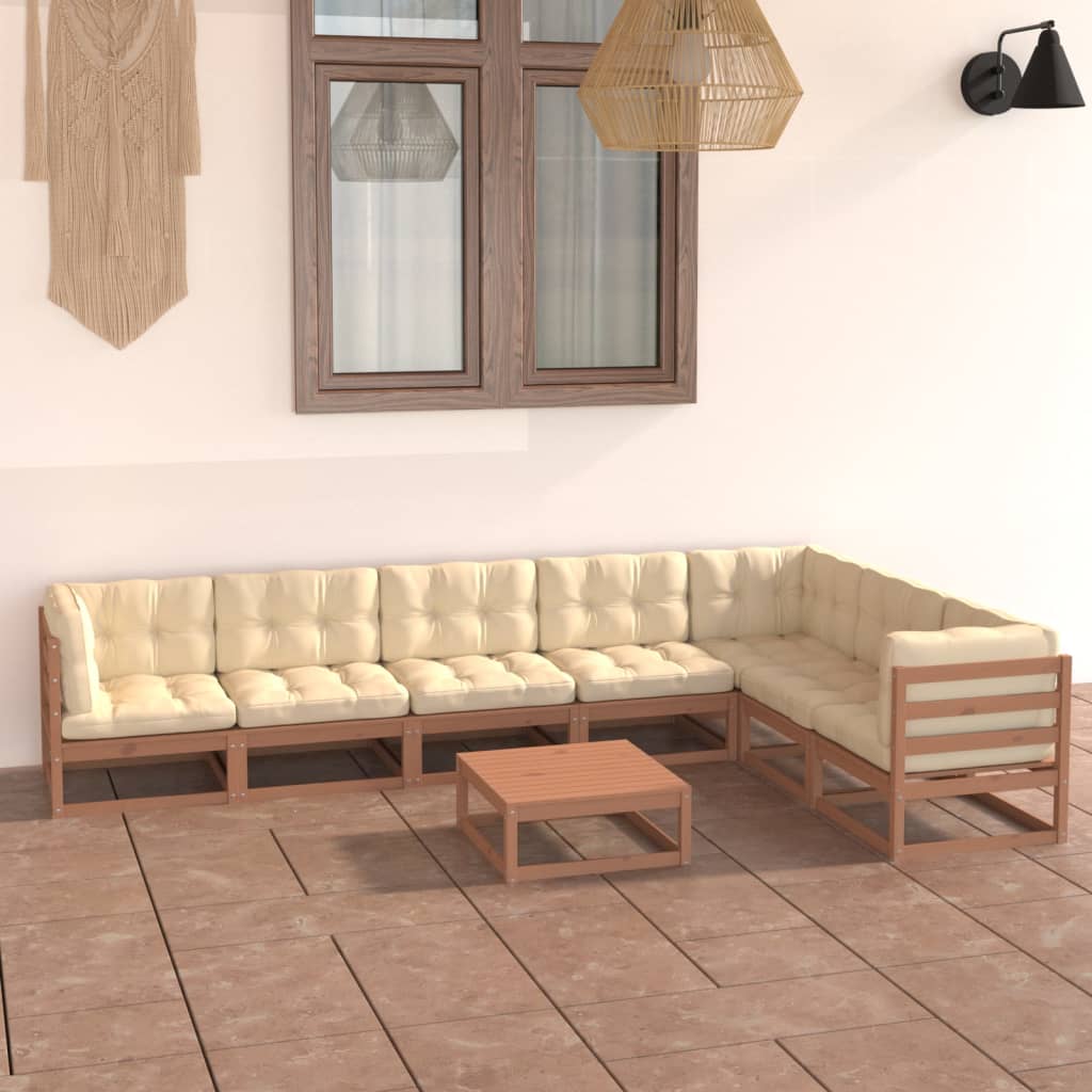 8 Piece Garden Lounge Set & Cushions Honey Brown Solid Pinewood - Newstart Furniture