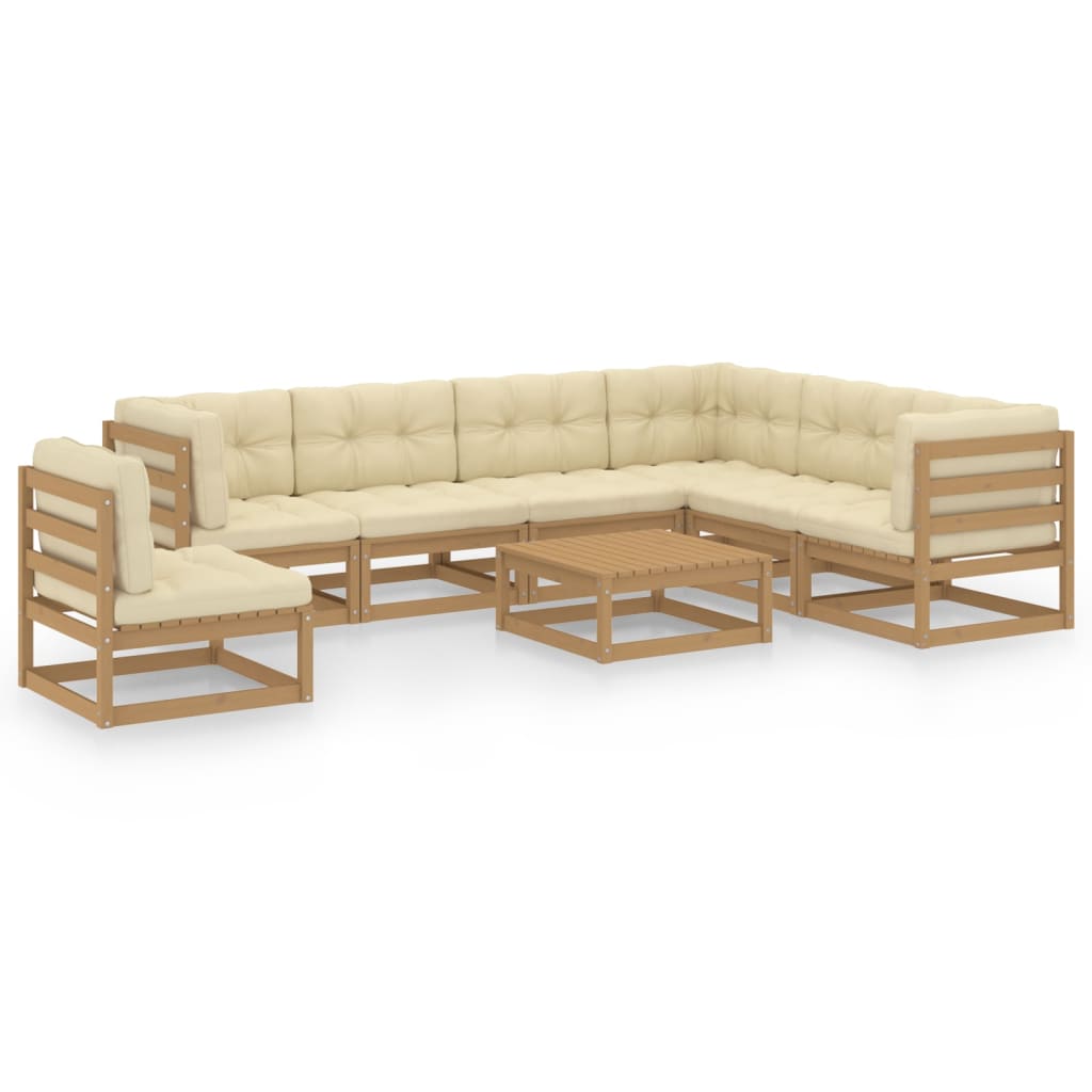 8 Piece Garden Lounge Set & Cushions Honey Brown Solid Pinewood - Newstart Furniture