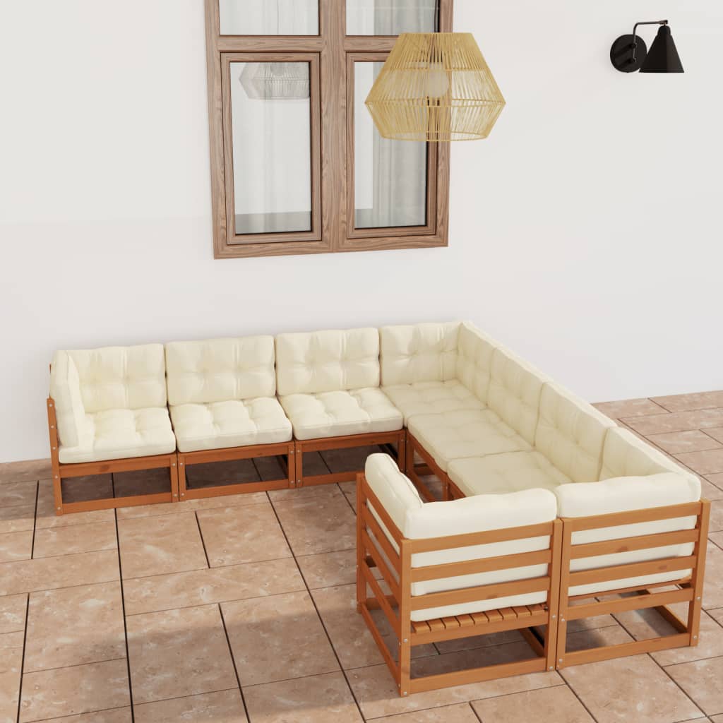 8 Piece Garden Lounge Set & Cushions Honey Brown Solid Pinewood - Newstart Furniture