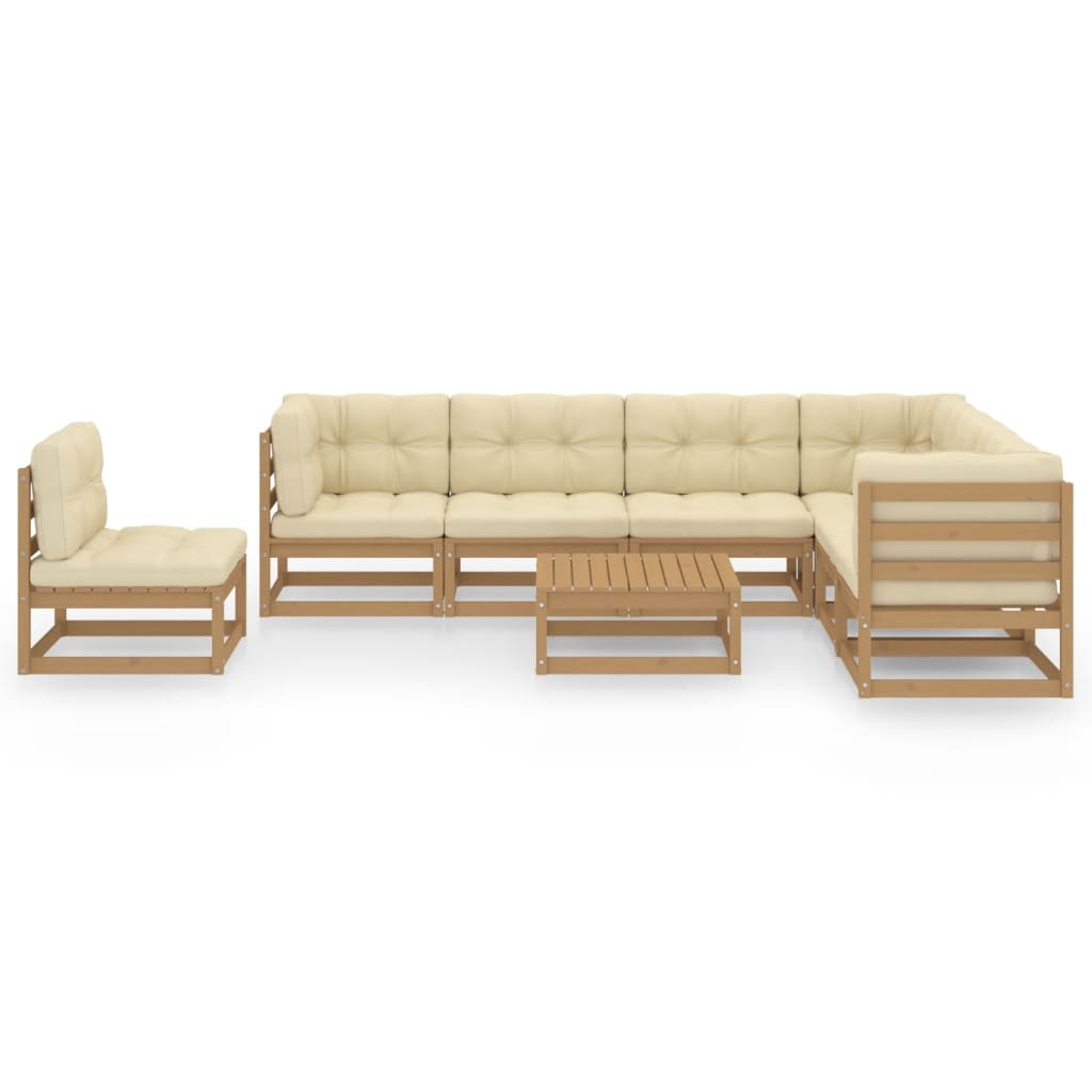 8 Piece Garden Lounge Set & Cushions Honey Brown Solid Pinewood - Newstart Furniture