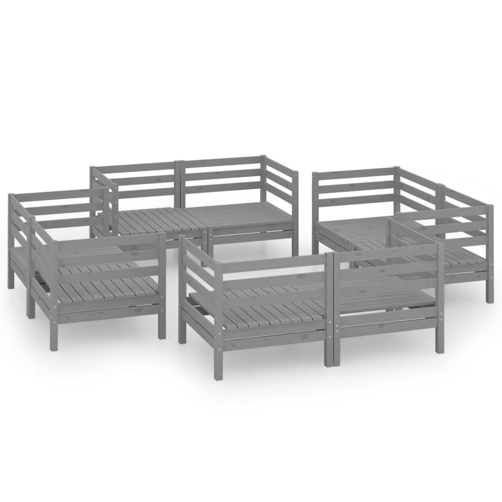 8 Piece Garden Lounge Set Grey Solid Pinewood - Newstart Furniture