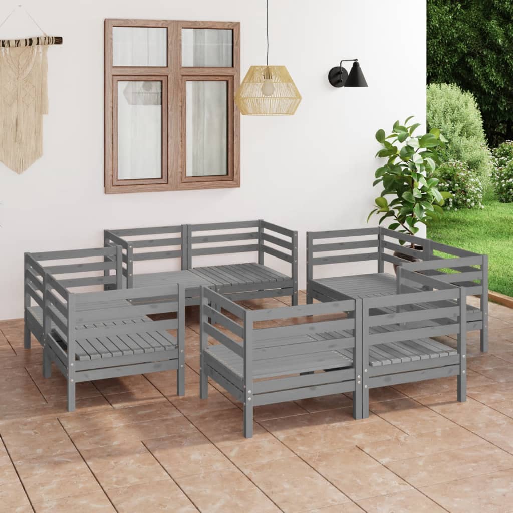 8 Piece Garden Lounge Set Grey Solid Pinewood - Newstart Furniture