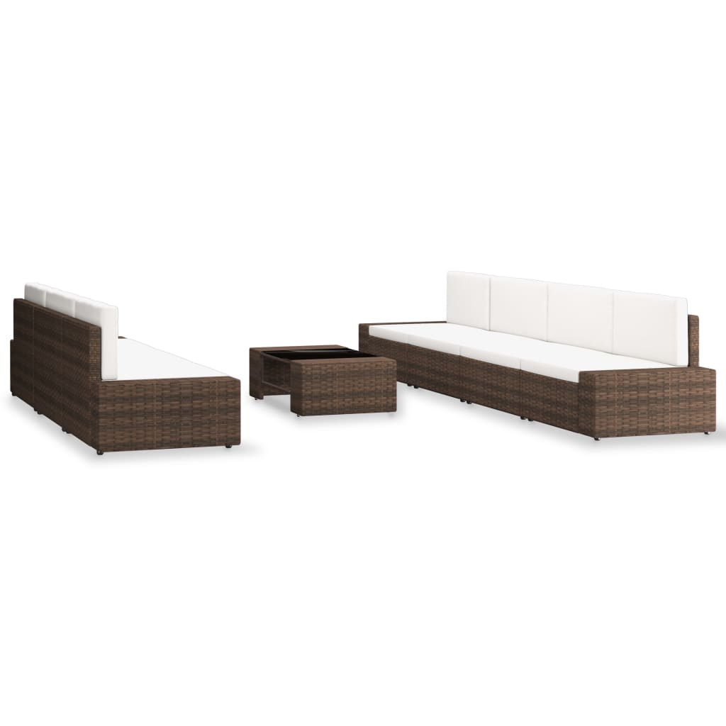 8 Piece Garden Lounge Set Poly Rattan Brown - Newstart Furniture