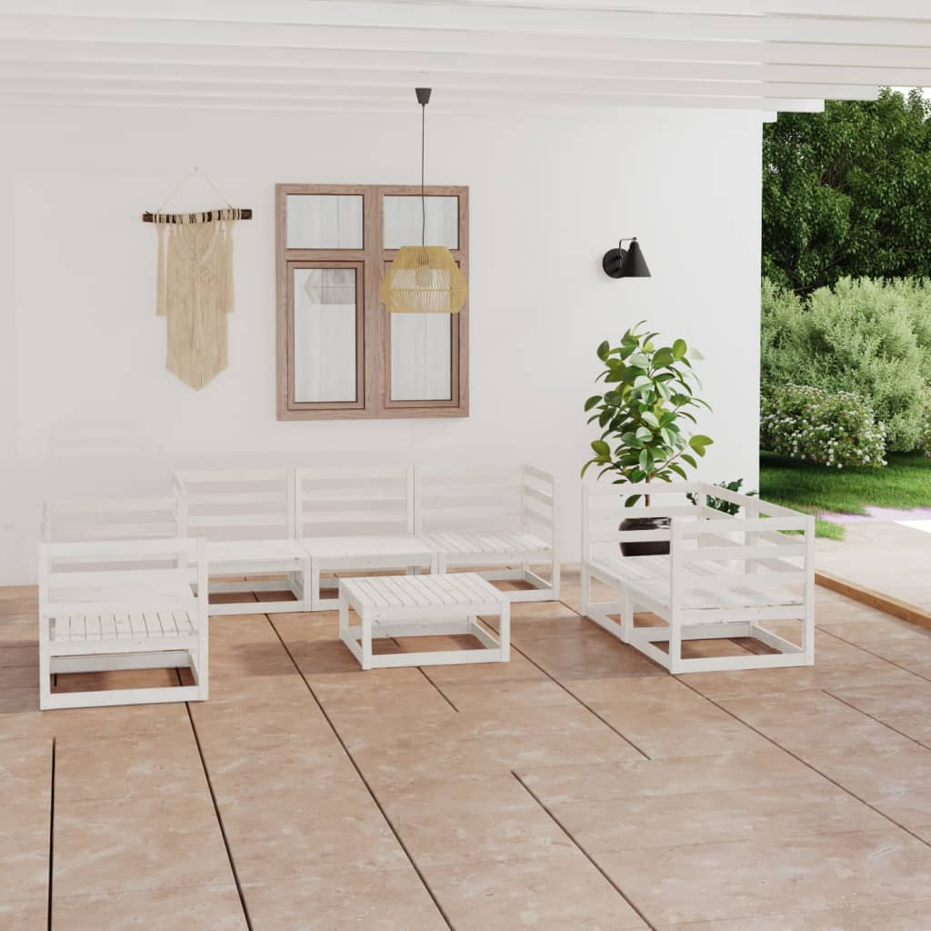 8 Piece Garden Lounge Set White Solid Pinewood - Newstart Furniture