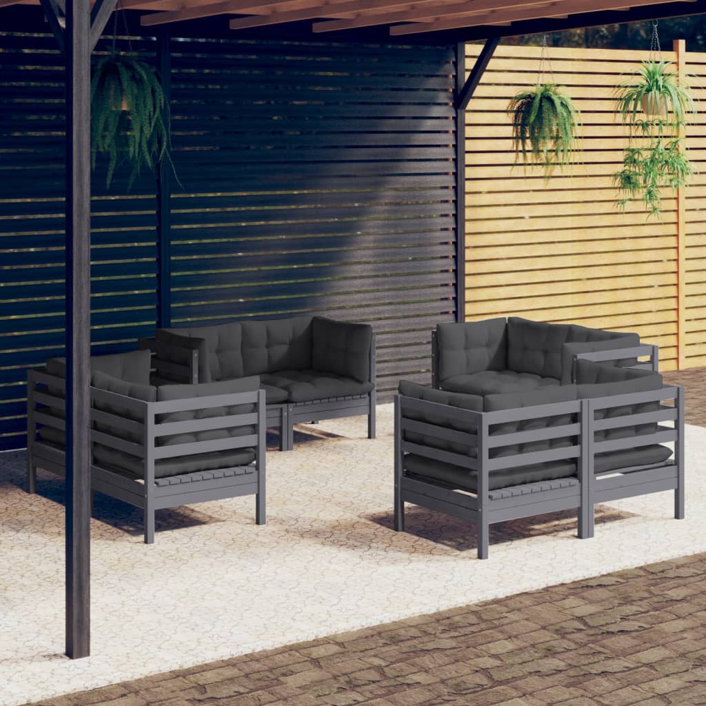 8 Piece Garden Lounge Set with Anthracite Cushions Pinewood - Newstart Furniture