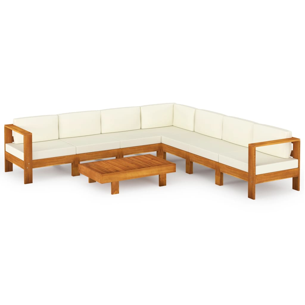 8 Piece Garden Lounge Set with Cream White Cushions Acacia Wood - Newstart Furniture