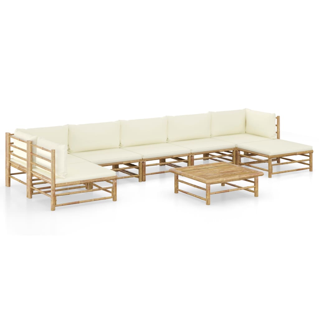 8 Piece Garden Lounge Set with Cream White Cushions Bamboo - Newstart Furniture