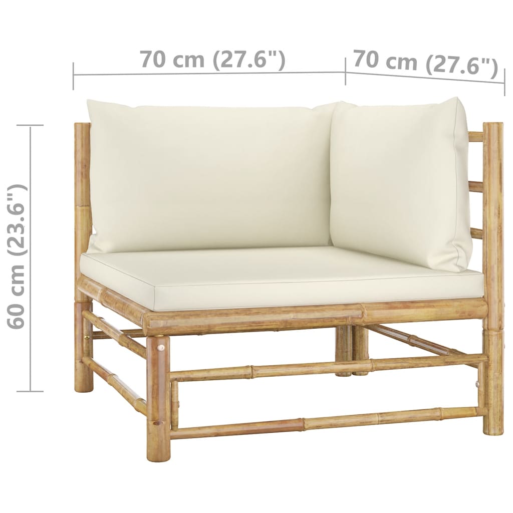 8 Piece Garden Lounge Set with Cream White Cushions Bamboo - Newstart Furniture