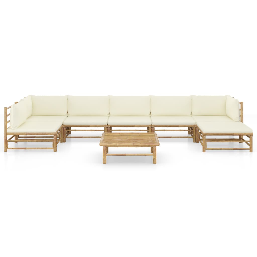 8 Piece Garden Lounge Set with Cream White Cushions Bamboo - Newstart Furniture