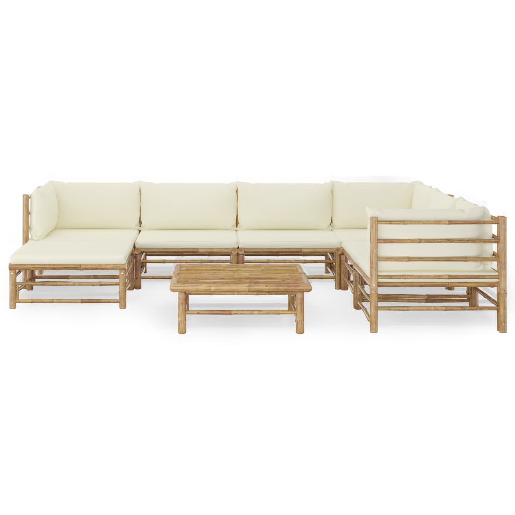 8 Piece Garden Lounge Set with Cream White Cushions Bamboo - Newstart Furniture