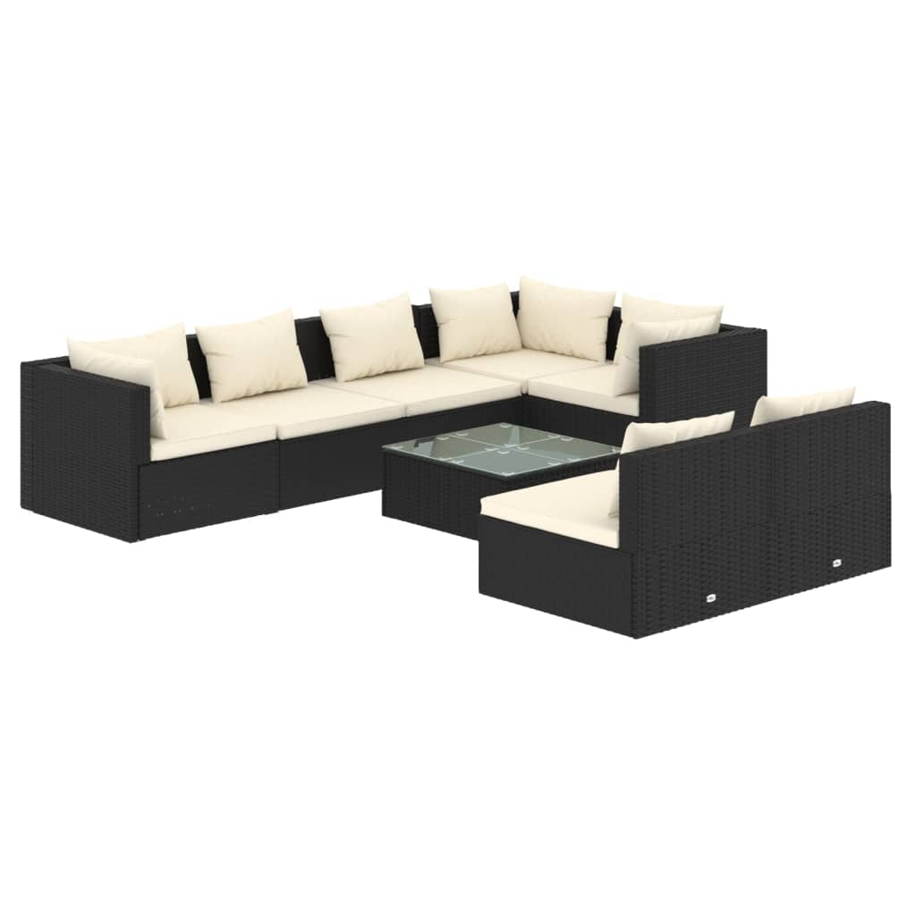 8 Piece Garden Lounge Set with Cushions Black Poly Rattan - Newstart Furniture