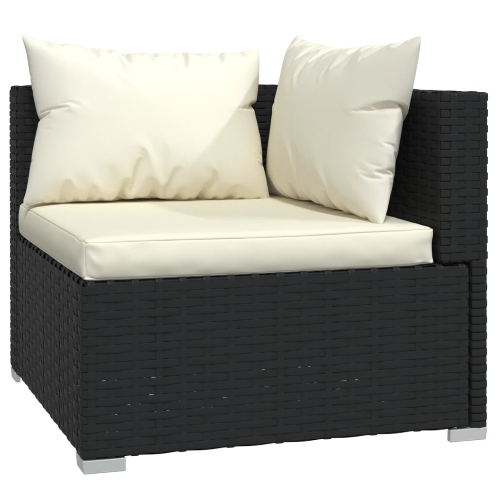 8 Piece Garden Lounge Set with Cushions Black Poly Rattan - Newstart Furniture