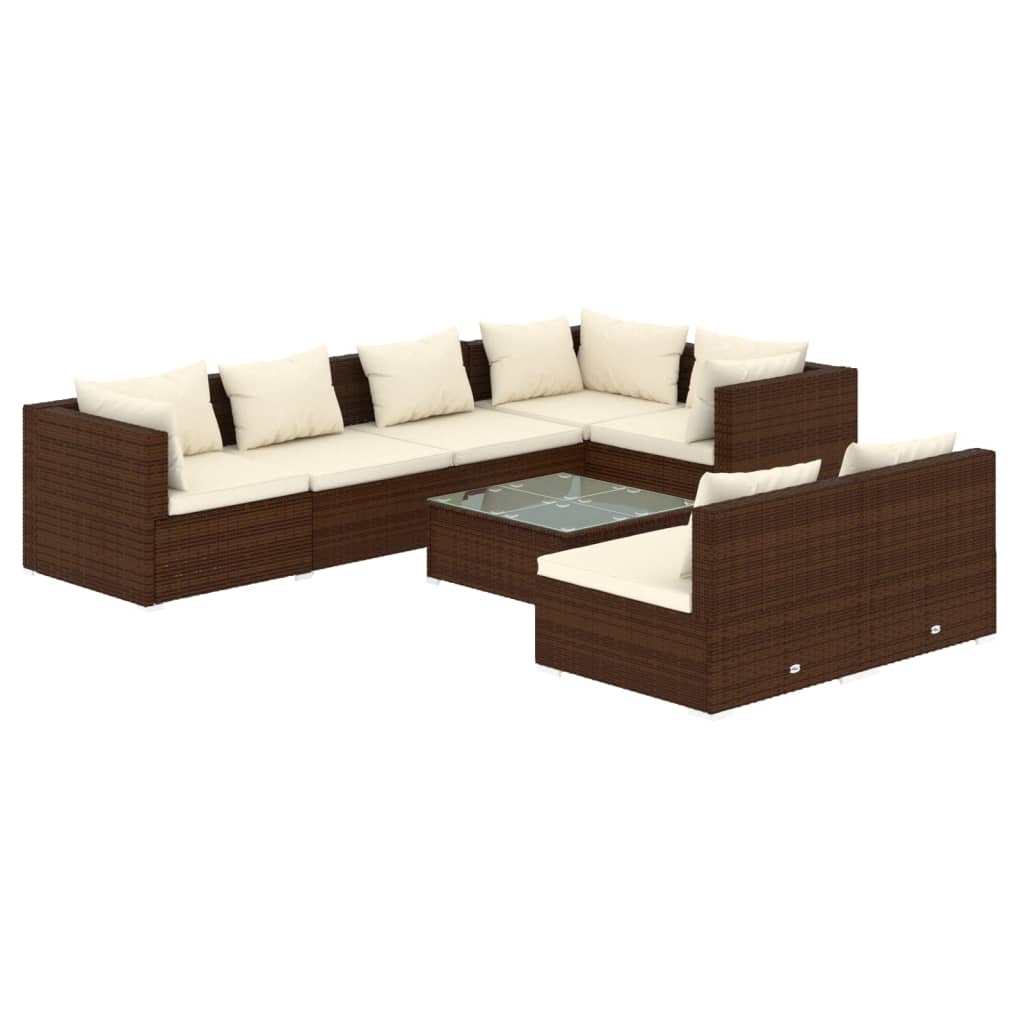 8 Piece Garden Lounge Set with Cushions Brown Poly Rattan - Newstart Furniture