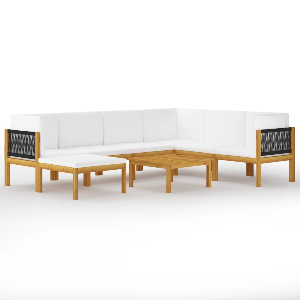 8 Piece Garden Lounge Set with Cushions Cream Solid Acacia Wood - Newstart Furniture