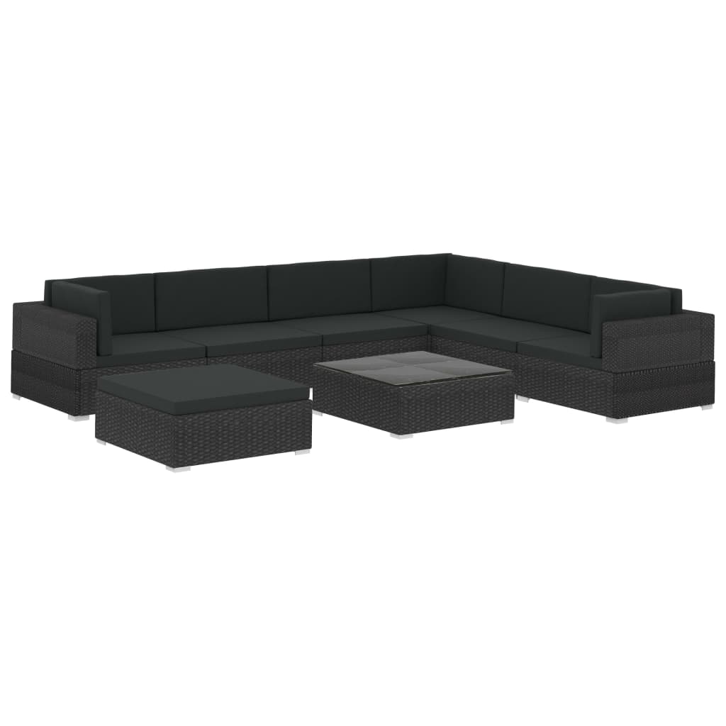 8 Piece Garden Lounge Set with Cushions Poly Rattan Black - Newstart Furniture