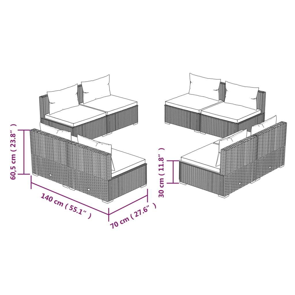 8 Piece Garden Lounge Set with Cushions Poly Rattan Black - Newstart Furniture