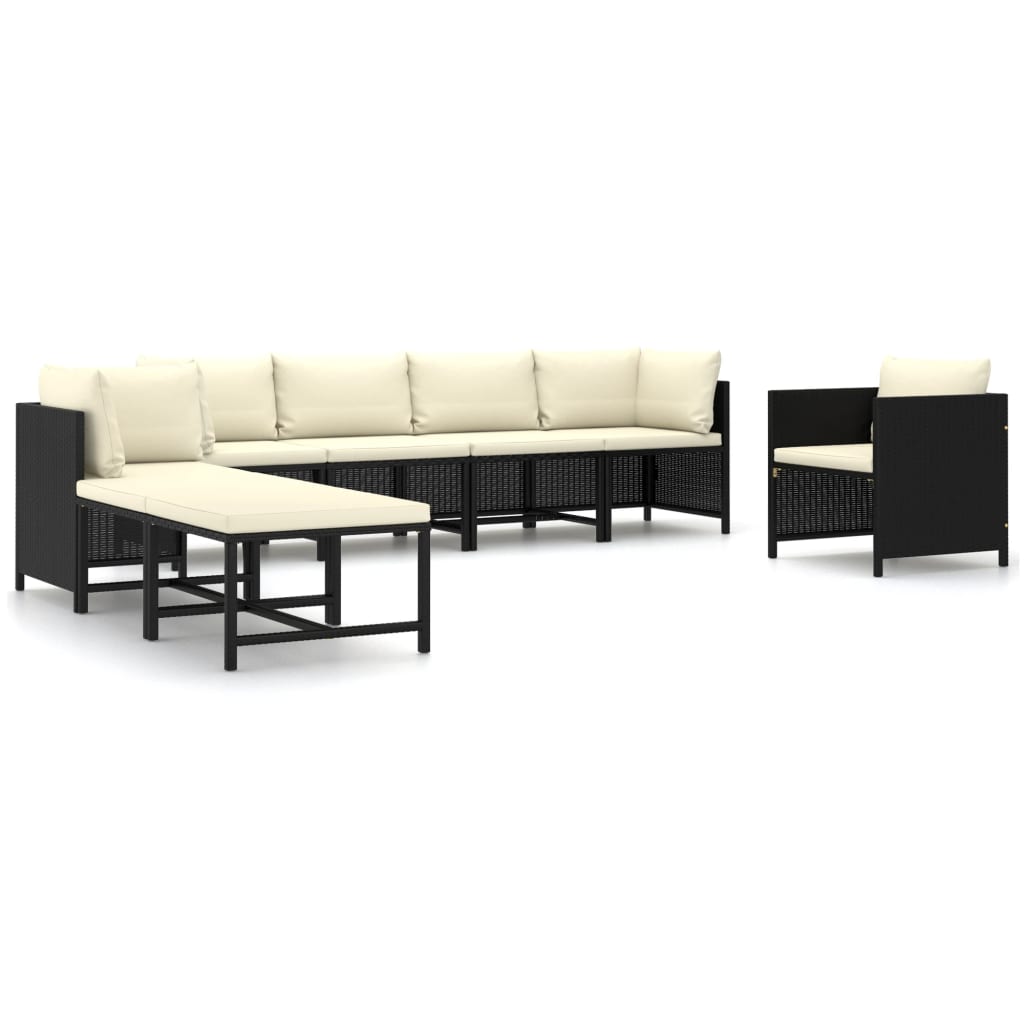 8 Piece Garden Lounge Set with Cushions Poly Rattan Black - Newstart Furniture