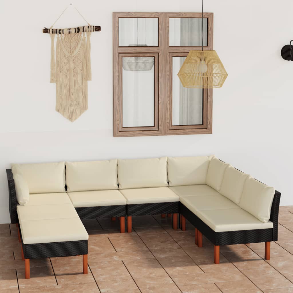 8 Piece Garden Lounge Set with Cushions Poly Rattan Black - Newstart Furniture