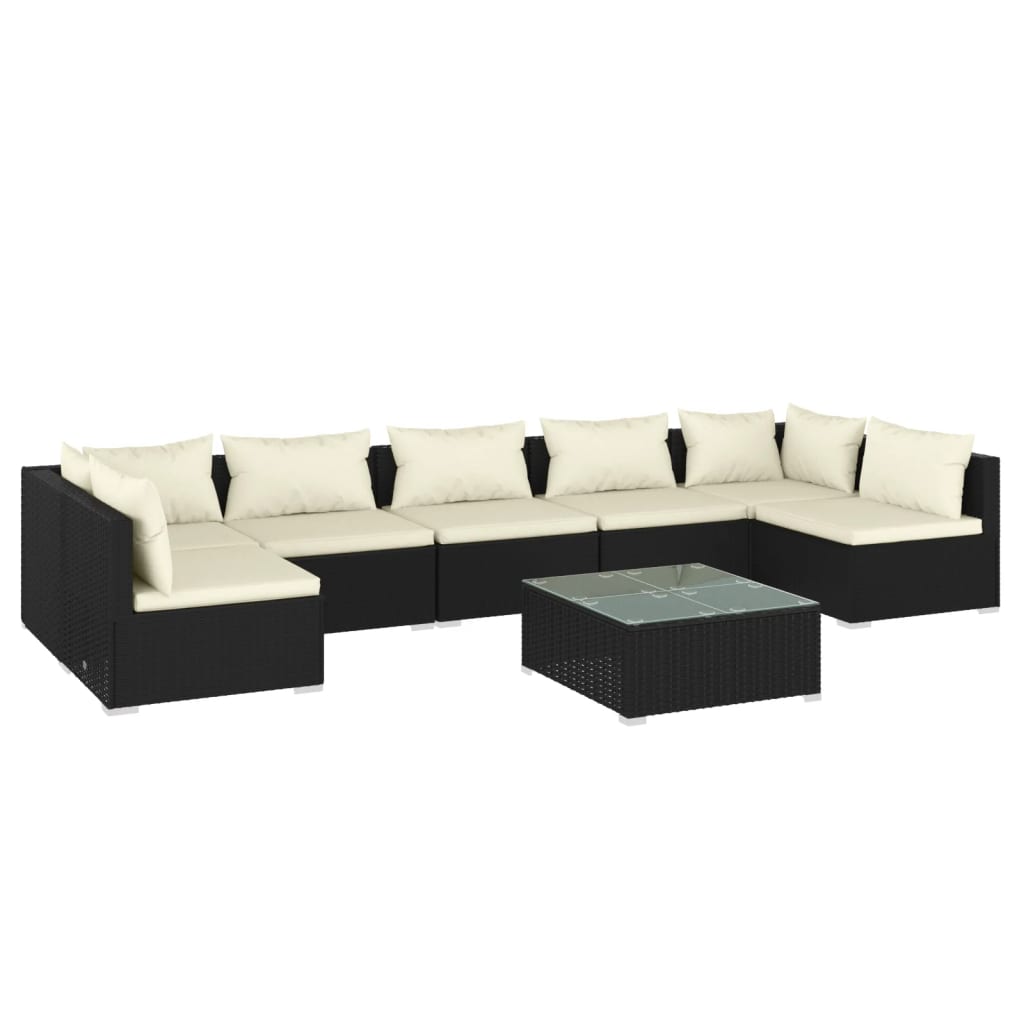 8 Piece Garden Lounge Set with Cushions Poly Rattan Black - Newstart Furniture