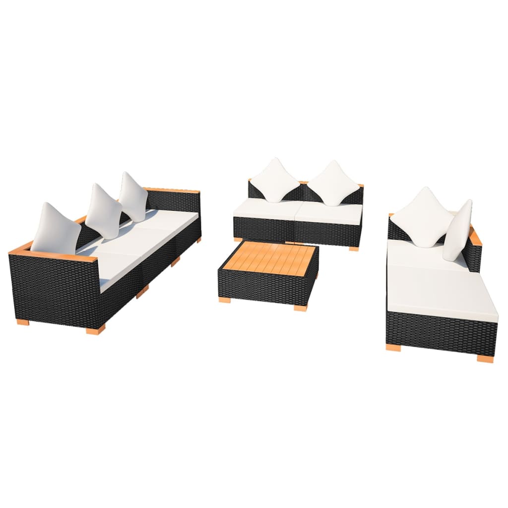 8 Piece Garden Lounge Set with Cushions Poly Rattan Black - Newstart Furniture