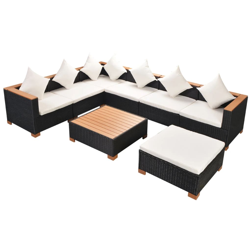 8 Piece Garden Lounge Set with Cushions Poly Rattan Black - Newstart Furniture