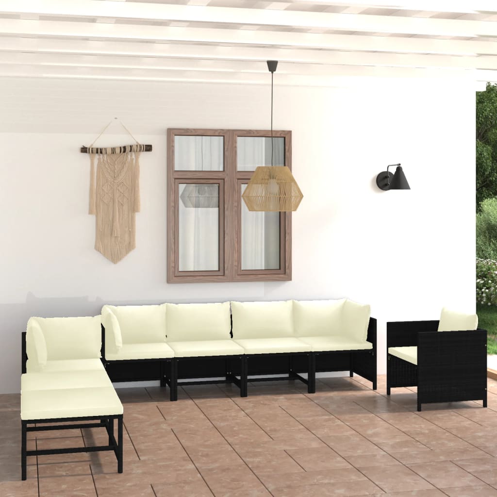 8 Piece Garden Lounge Set with Cushions Poly Rattan Black - Newstart Furniture