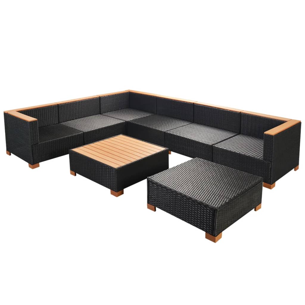 8 Piece Garden Lounge Set with Cushions Poly Rattan Black - Newstart Furniture