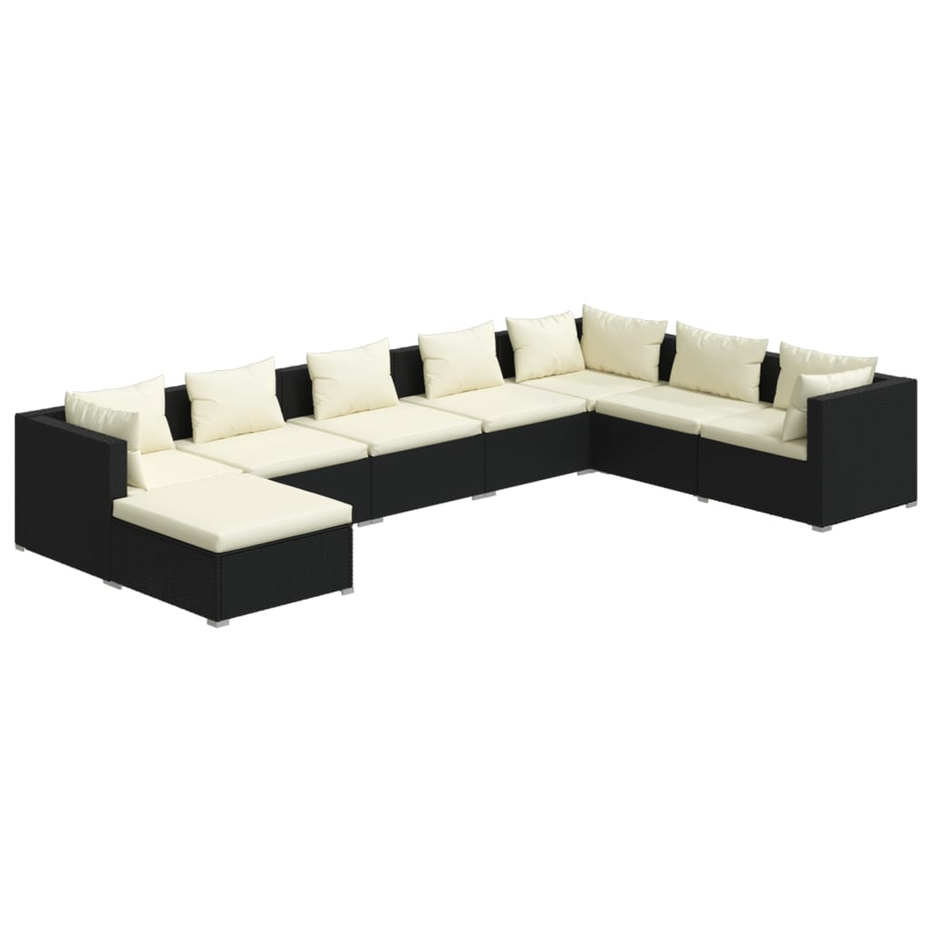 8 Piece Garden Lounge Set with Cushions Poly Rattan Black - Newstart Furniture