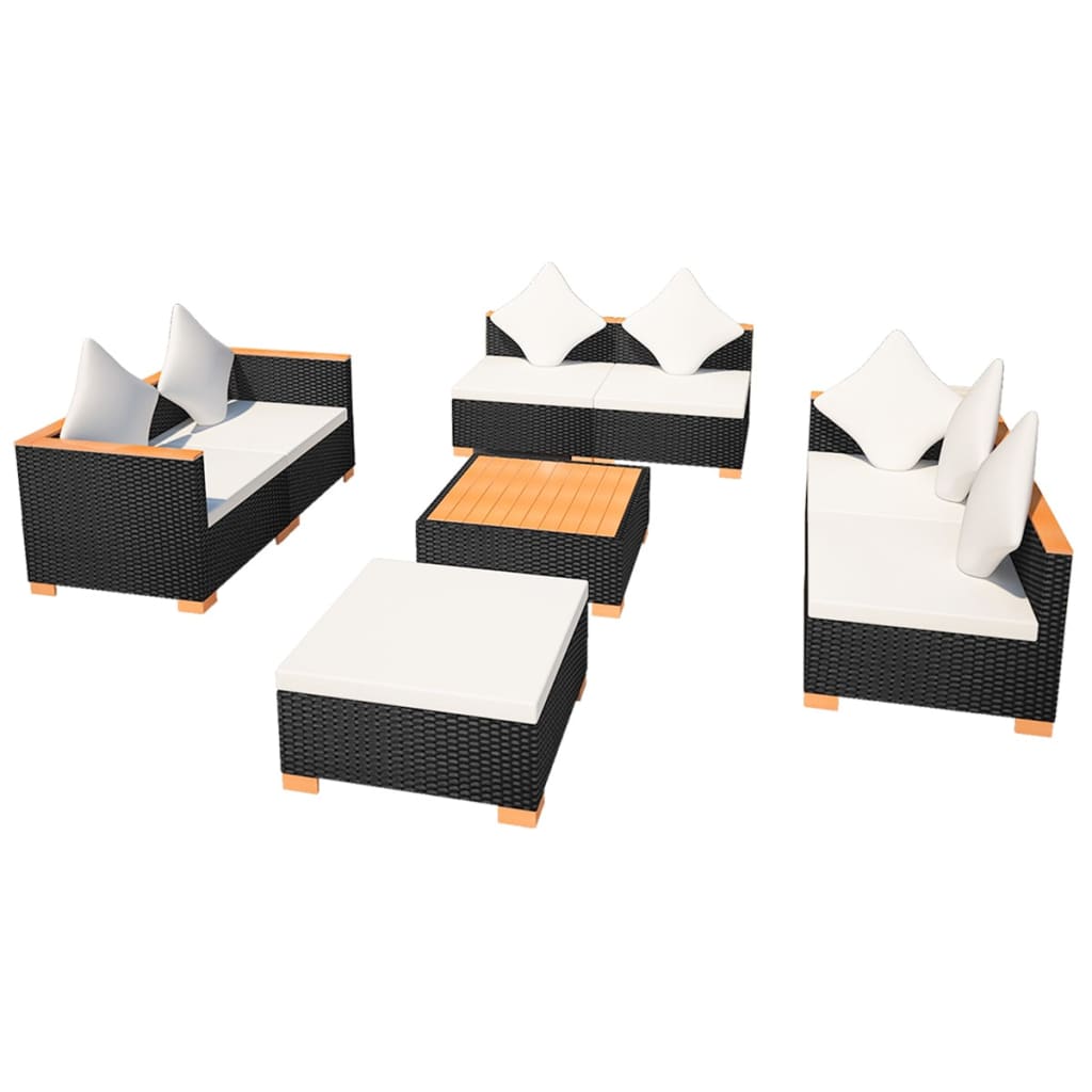 8 Piece Garden Lounge Set with Cushions Poly Rattan Black - Newstart Furniture