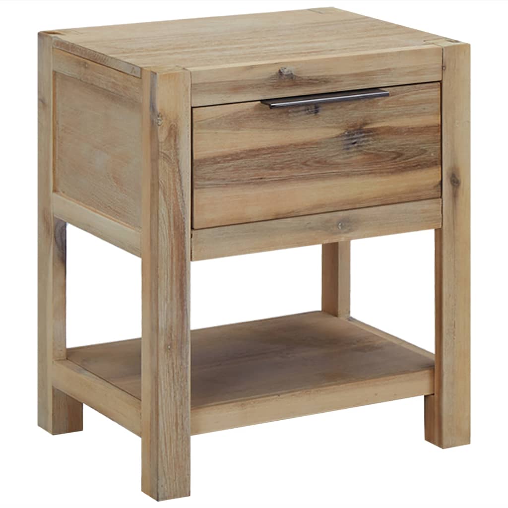 Rustic Acacia Wood Nightstand with Drawer and Shelf | 40x30x48cm