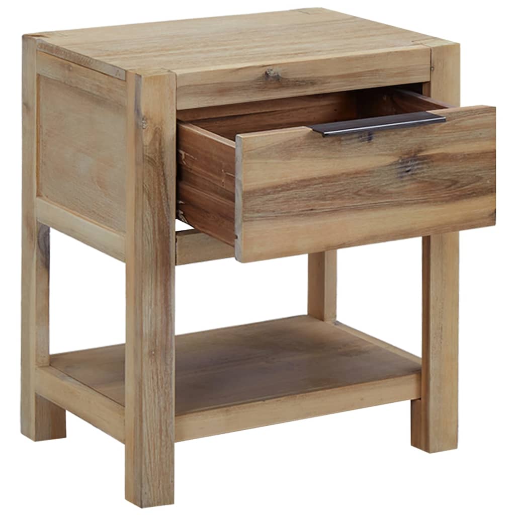 Rustic Acacia Wood Nightstand with Drawer and Shelf | 40x30x48cm