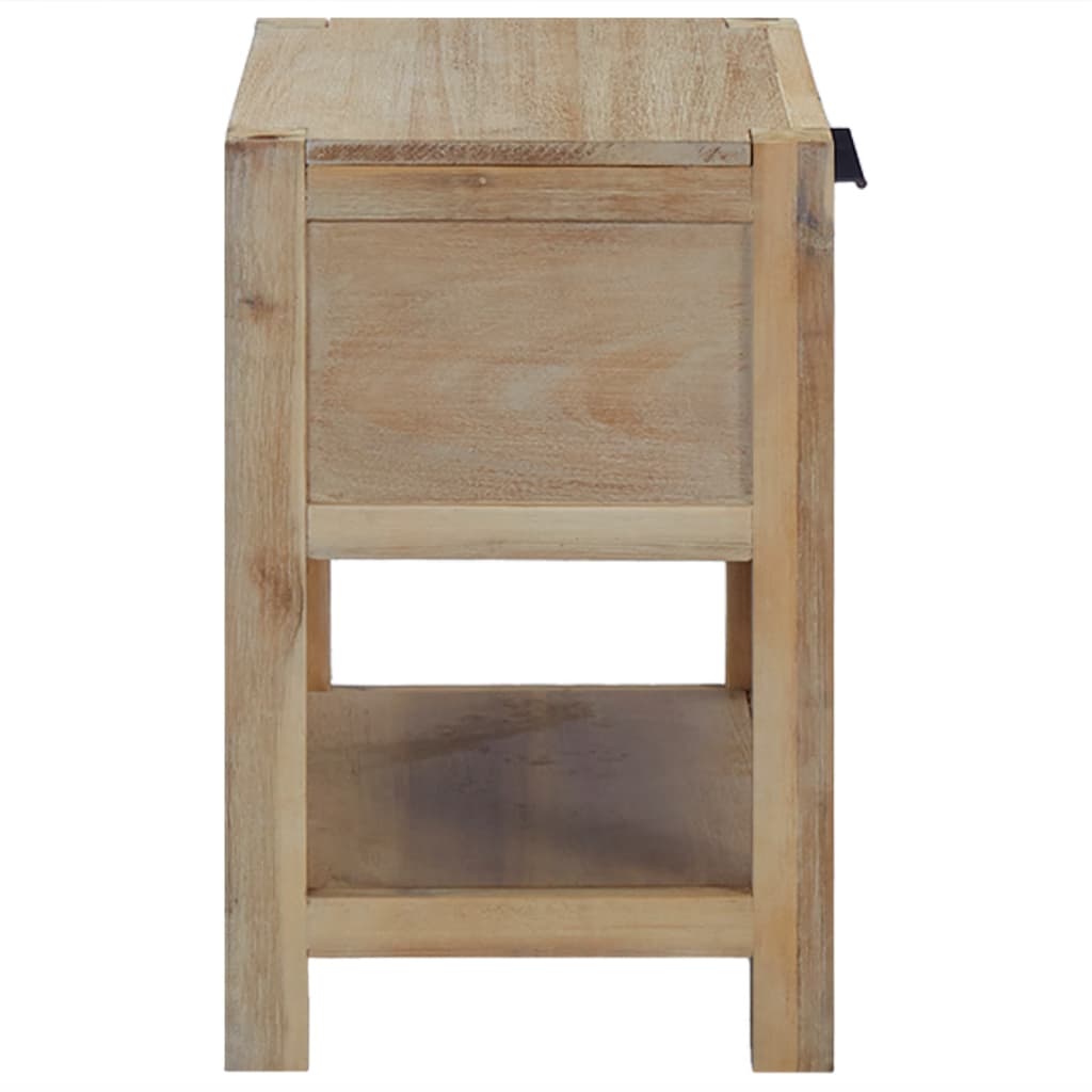 Rustic Acacia Wood Nightstand with Drawer and Shelf | 40x30x48cm