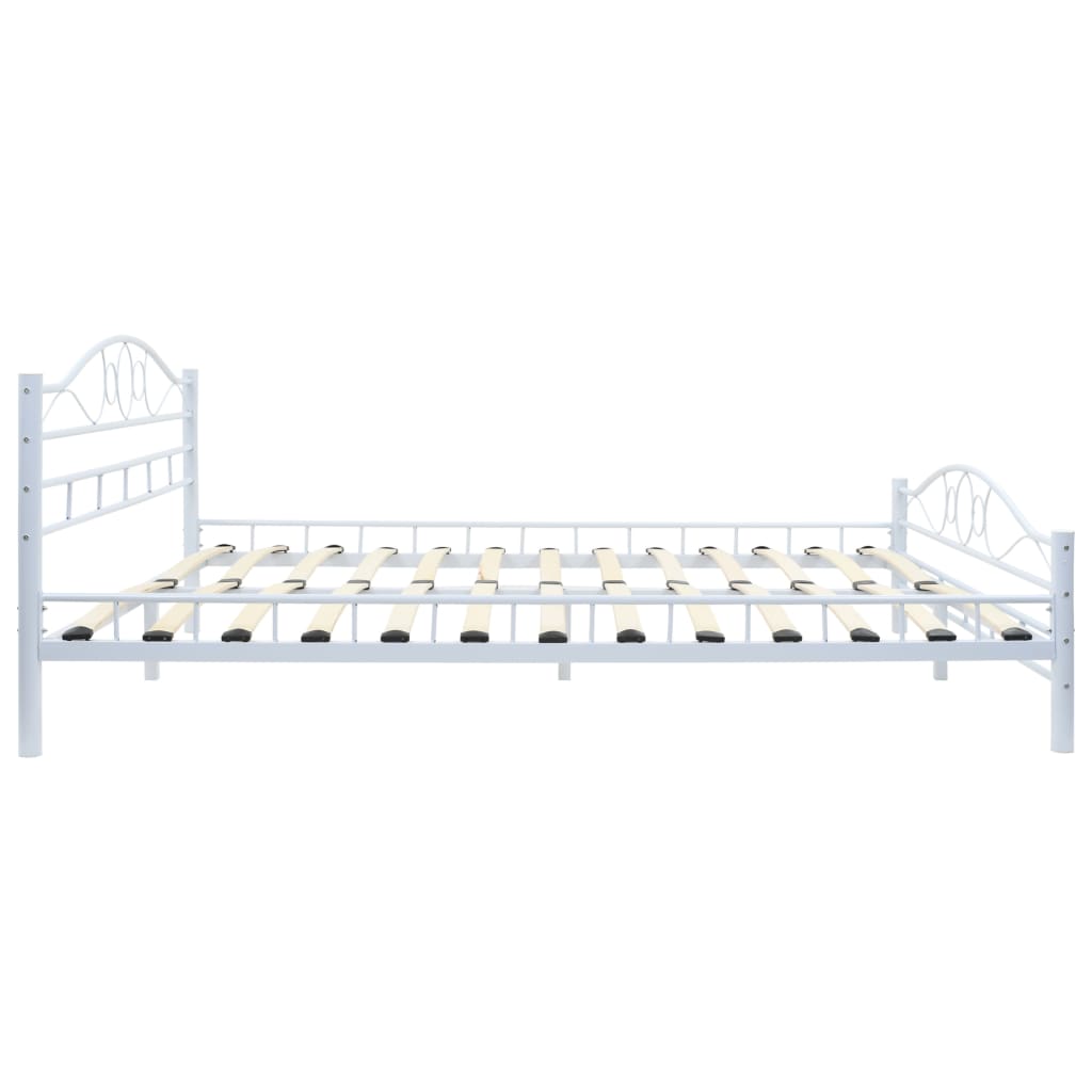 White Metal Double Bed Frame with Slats - Classic Elegance