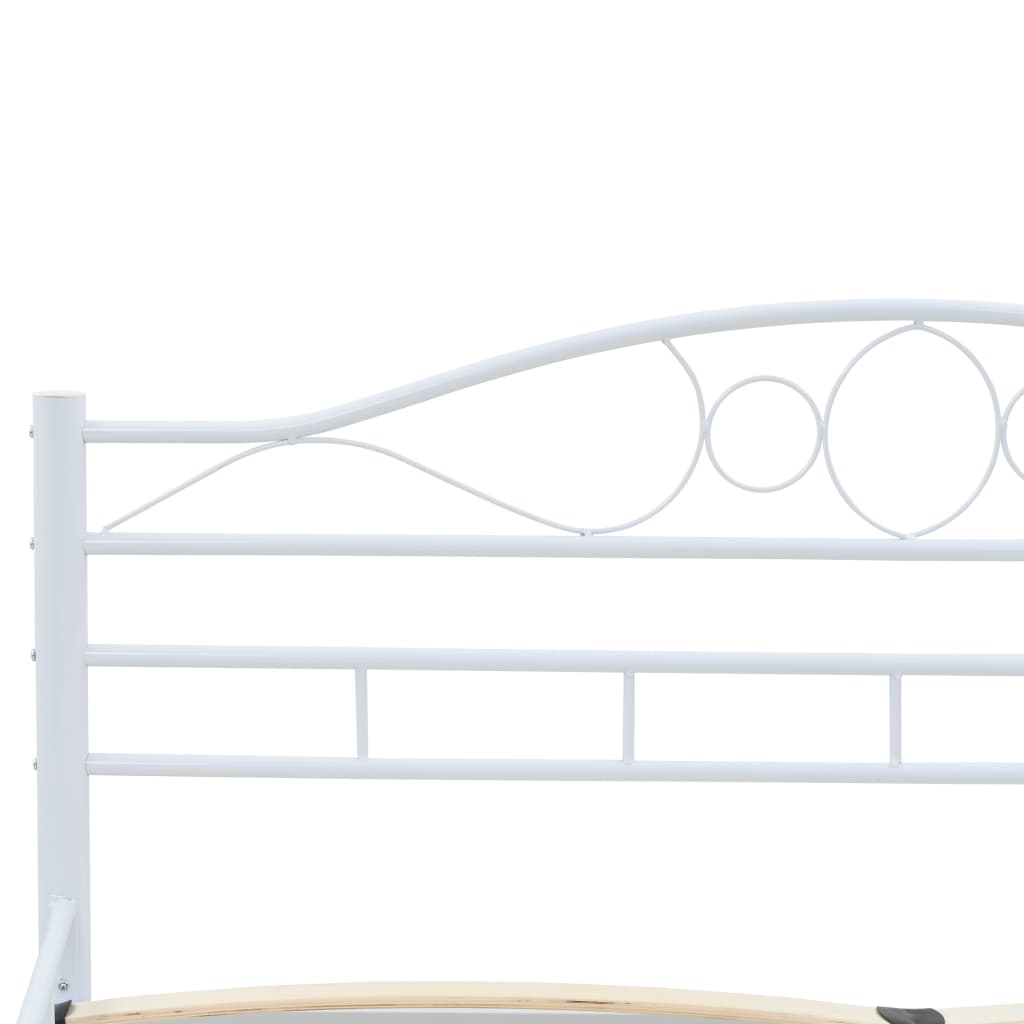 White Metal Double Bed Frame with Slats - Classic Elegance