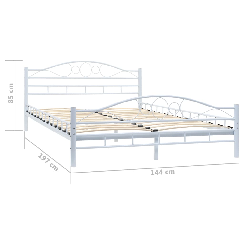 White Metal Double Bed Frame with Slats - Classic Elegance