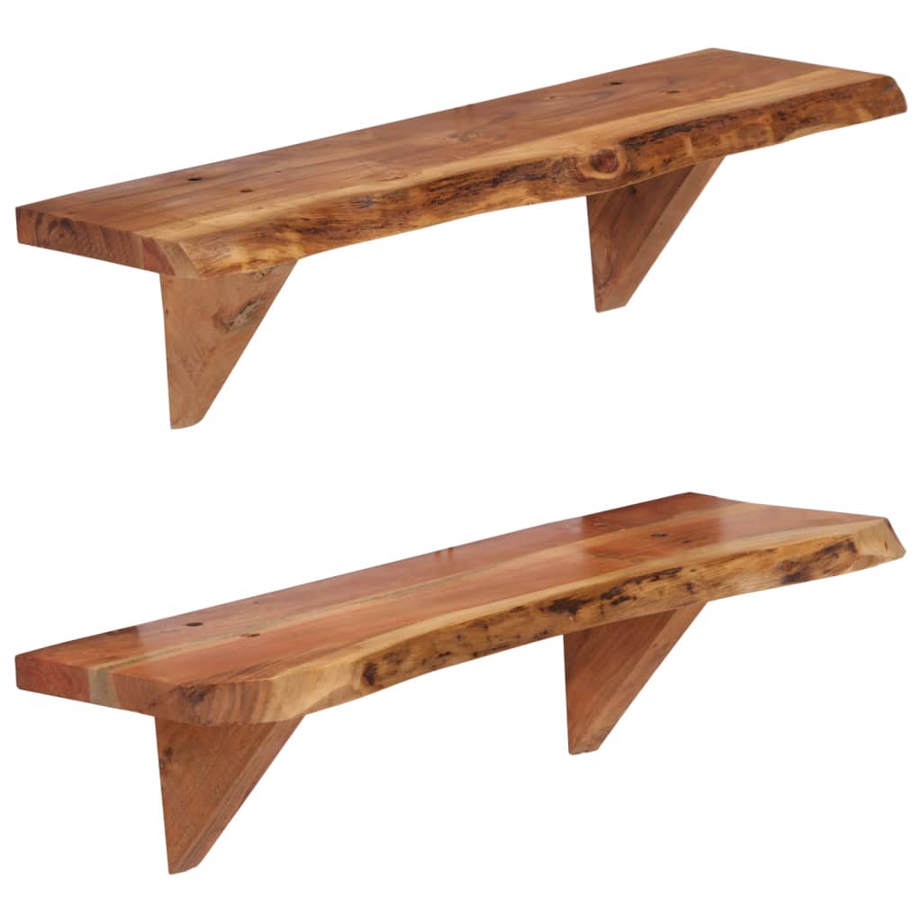 Rustic Acacia Wood Wall Shelves Set of 2 - Handmade 60cm