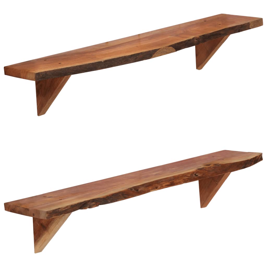 Rustic Acacia Wood Wall Shelves Set of 2 - Handmade