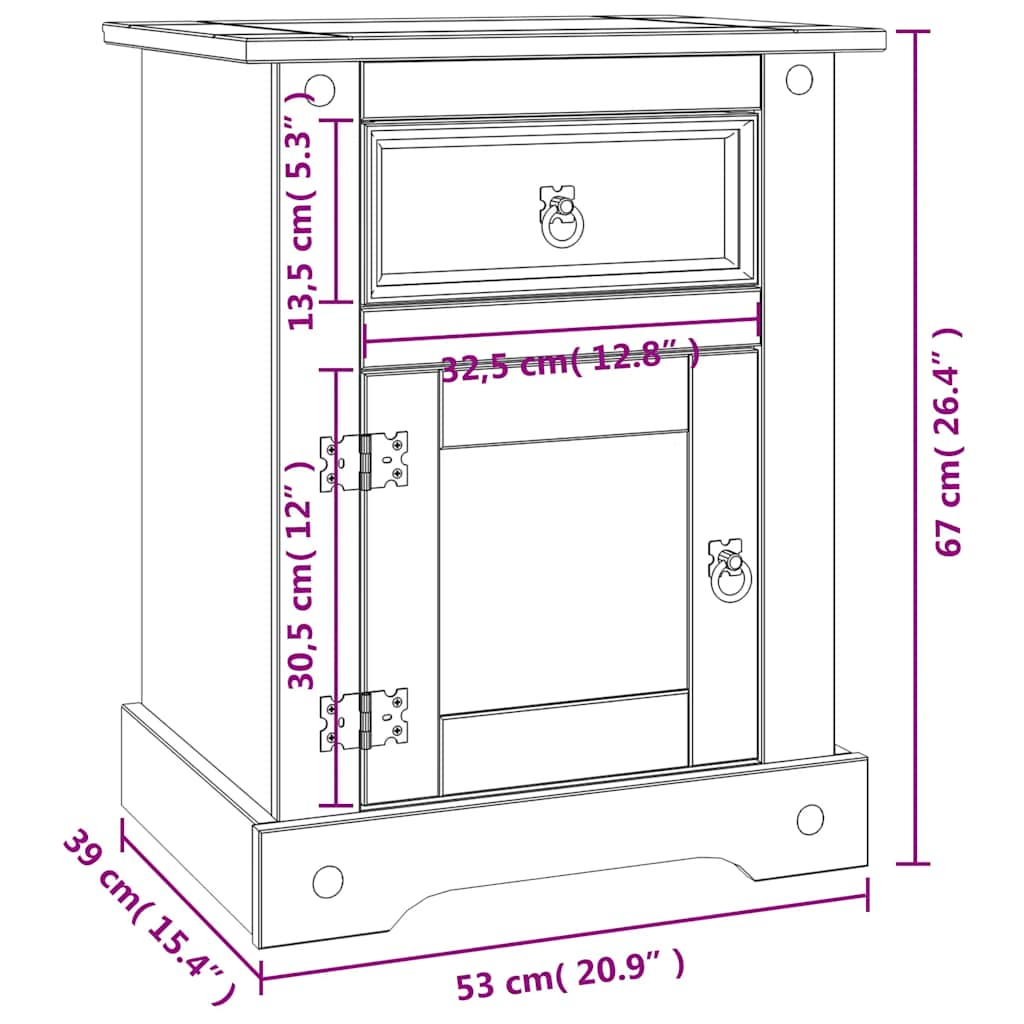 Bedside Cabinet Mexican Pine Corona Range White 53x39x67 cm