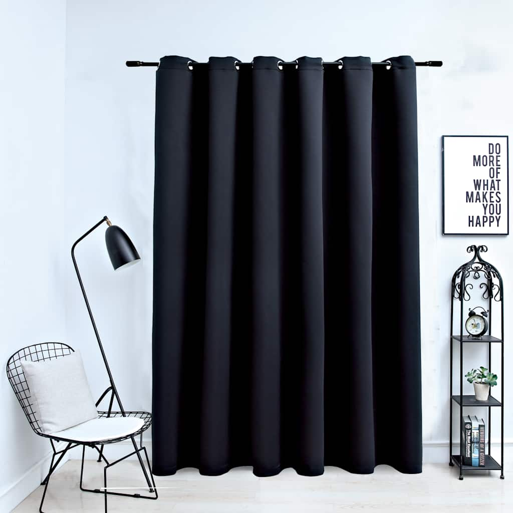 Elegant Black Blackout Curtain with Rings, 290x245 cm