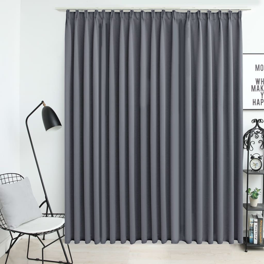 Elegant Grey Blackout Curtain with Hooks (290x245 cm)