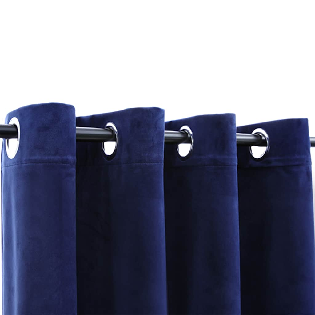 Dark Blue Velvet Blackout Curtains with Rings, Set of 2