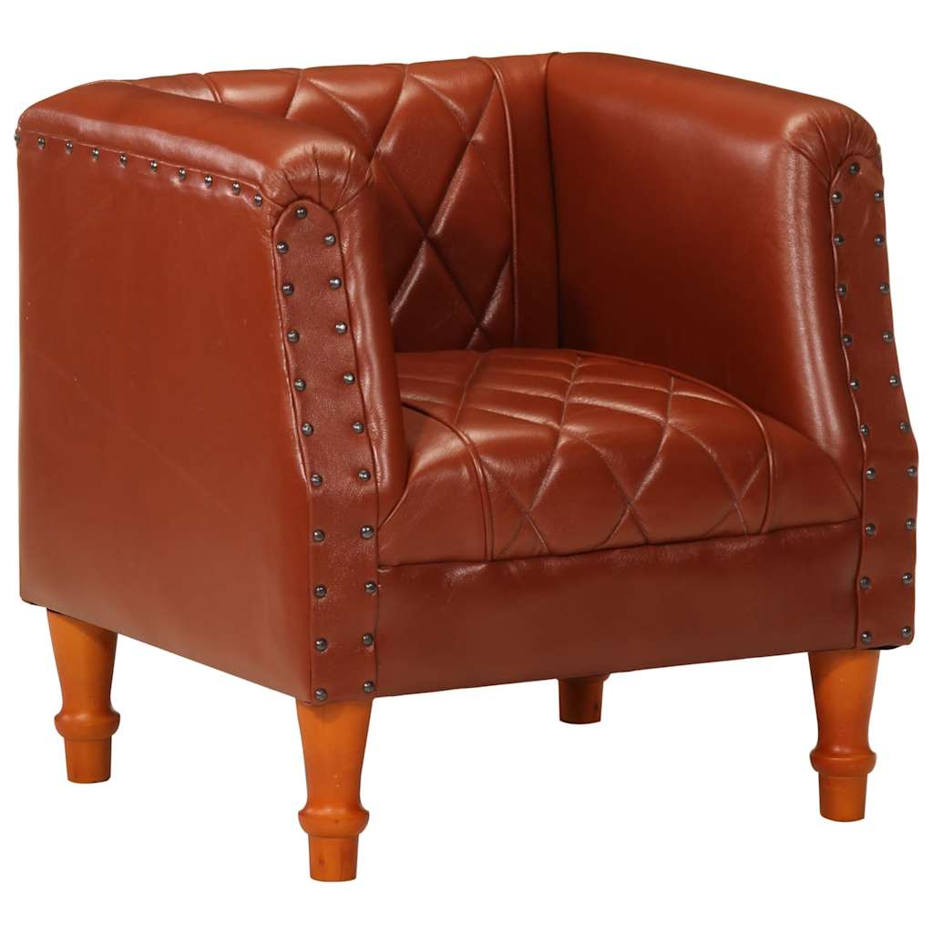 Tub Chair Brown Real Goat Leather